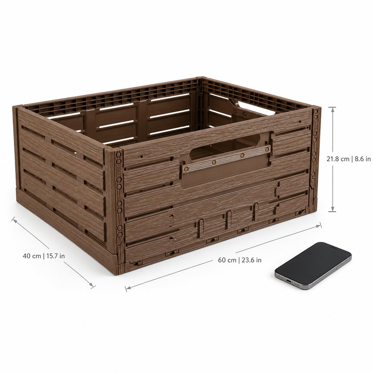 Bestlivings Caja plegable 60x40x21,8cm 45L - Pack 3 unidades plástico | Caja plegable apilable, cesta de la compra, caja de plástico, caja de verduras, caja de frutas, maletero
