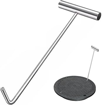 Manhole Hook Tool for Opening Drainage Cover, 12mm Dia Factories Sewer Covers W/Stainless Steel J-Hook, Versatile Lifting Hooks Rolling Door HookNo Tip,80cm31 1/2"