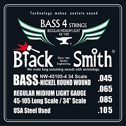 Black Smith 45-105 34″ Jeu de 4 Cordes pour Basse électrique - Les Beatles, Paul McCartney, John Lennon, RIngo Starr, George Harrison Black Smith 45-105 34" Jeu de 4 Cordes pour Basse électrique