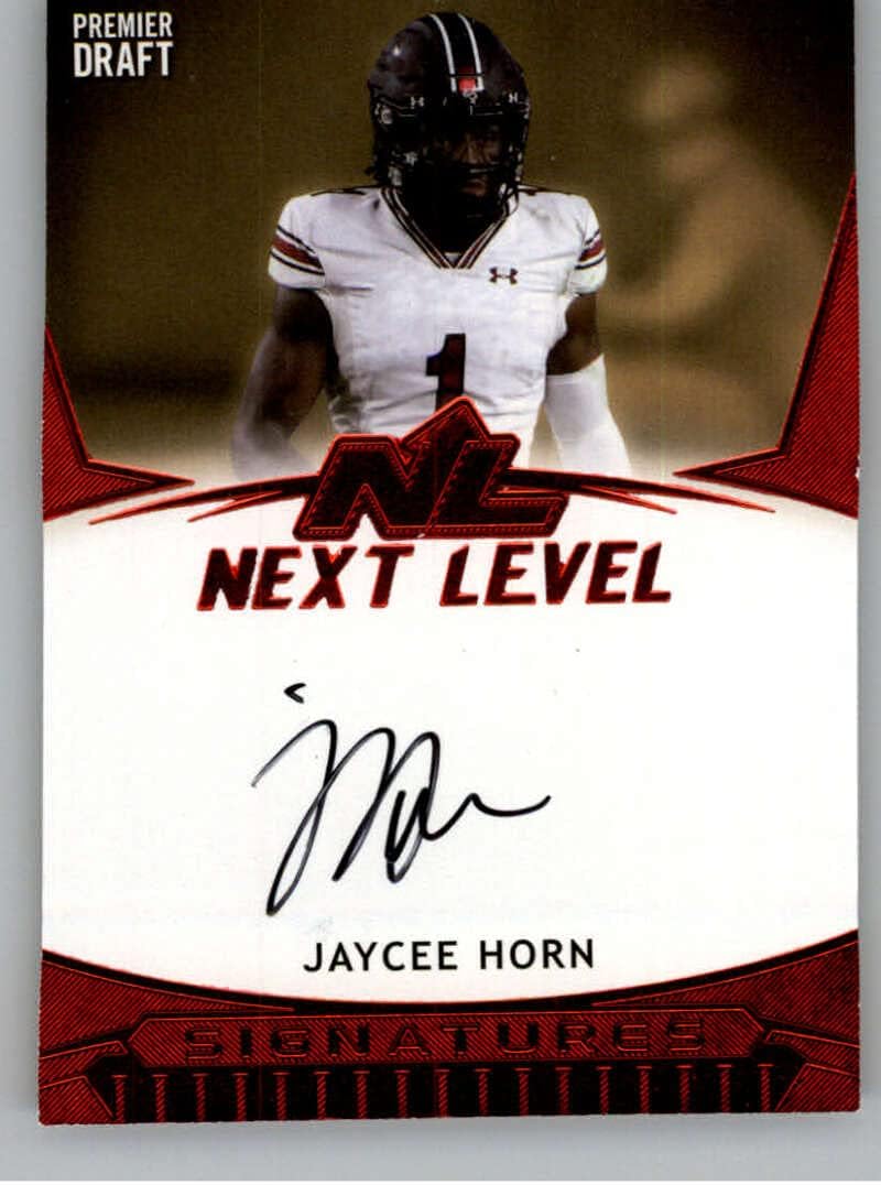 2021 SAGE Hit Premier Draft Next Level Signatures Red #21NL-JH Jaycee Horn Auto Autograph South Carolina Gamecocks Pre Rookie Football Trading Card in Raw (NM or Better) Condition