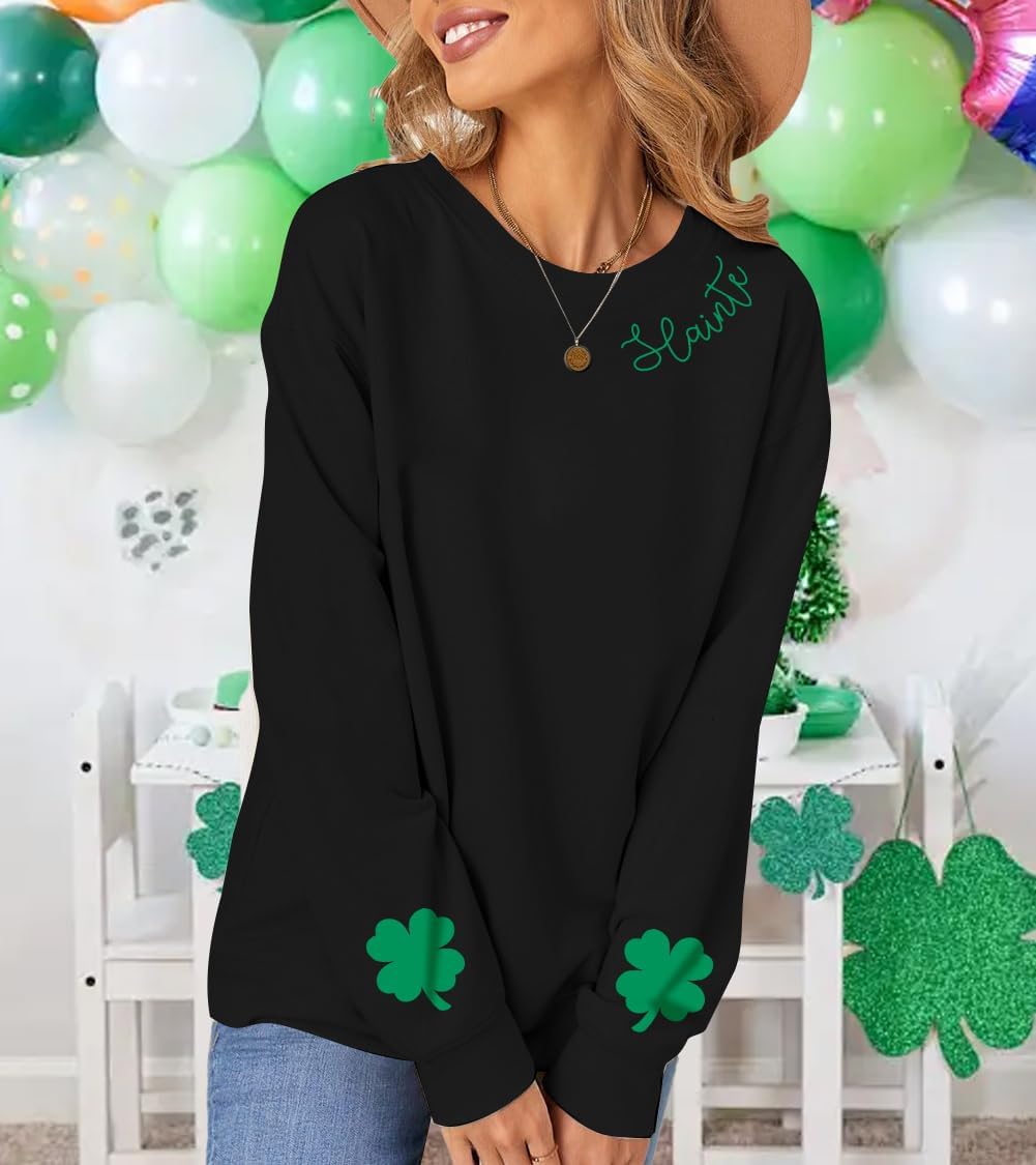 LOTUCY Slainte St. Patrick's Day Sweatshirt Women Irish Shamrock Long Sleeve Shirt Ireland Clover Crewneck Pullover Tops - Image 2