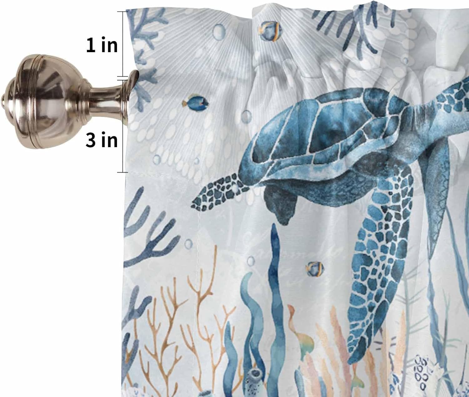 Blue Turtle Kitchen Curtain 2 Panels Tiers Curtains 36 Inch Length, Curtains Rod Pocket Curtains Window Drapes Treatment Window Cafe Curtains Ocean Submarine Landscape Coral Aquatic Plants 55x36
