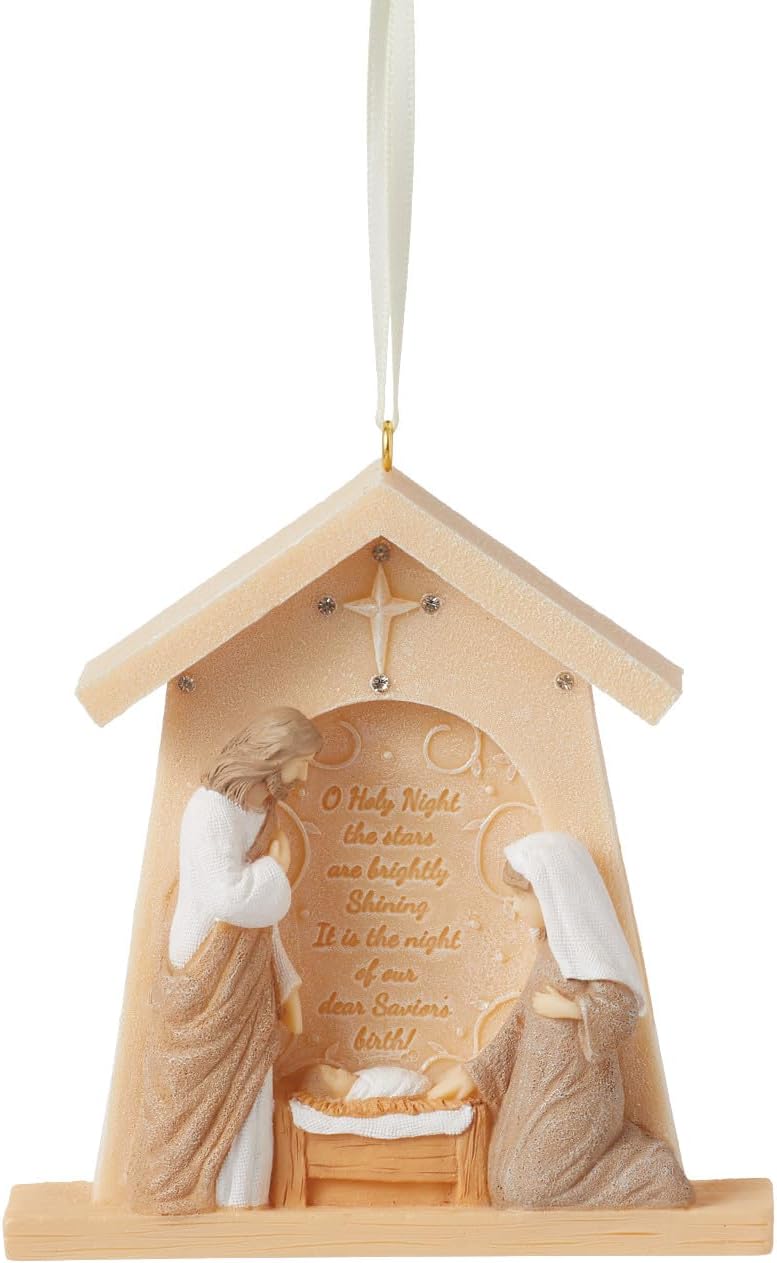 Enesco Foundations The Holy Family Nativity Creche Hanging Ornament, 3.5 Inch, Multicolor