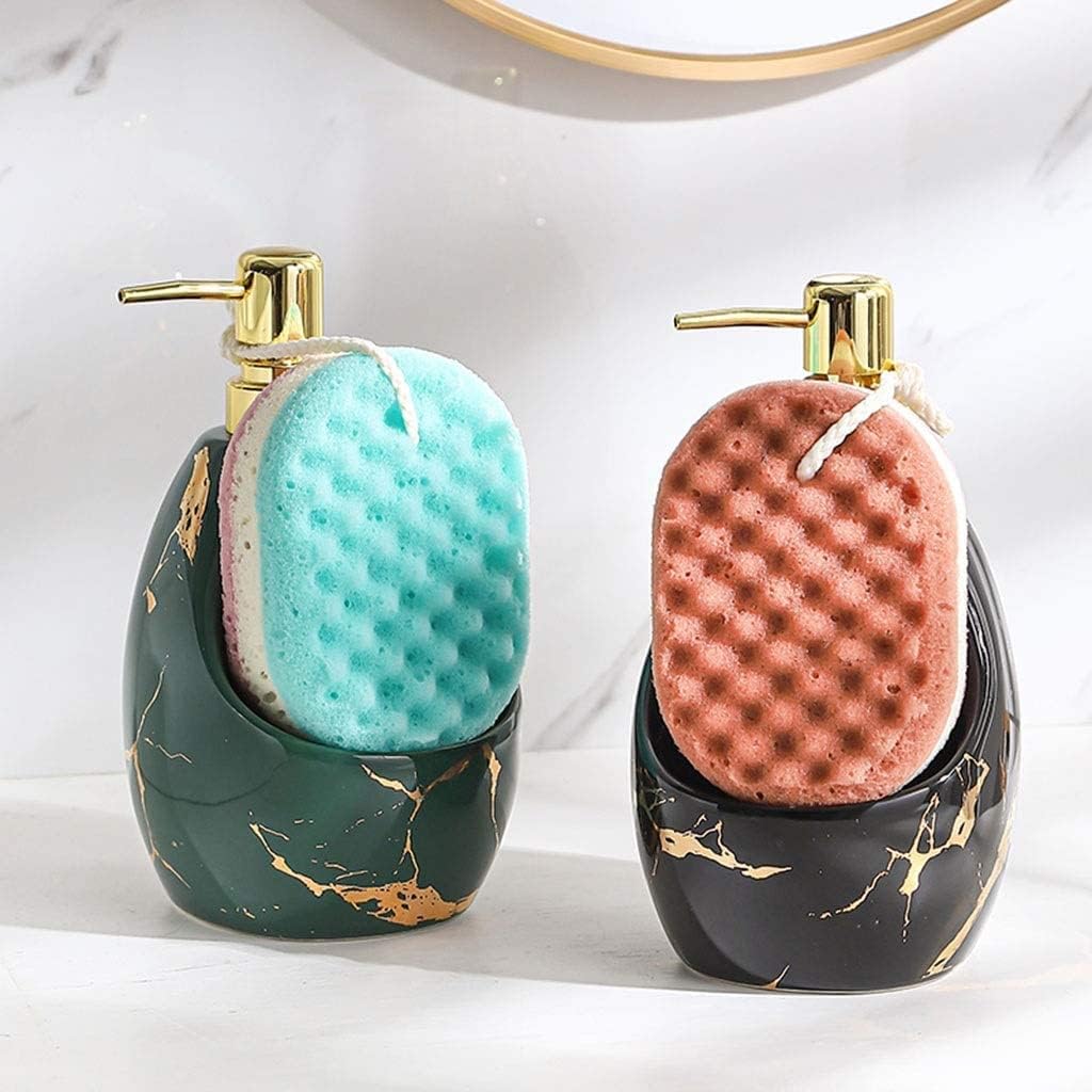 Soap Dispenser Ceramic Soap Dispenser, with Sponge Holder, for Family Hotel Shower Gel Shampoo Lotion Bottle for Bathroom(A)