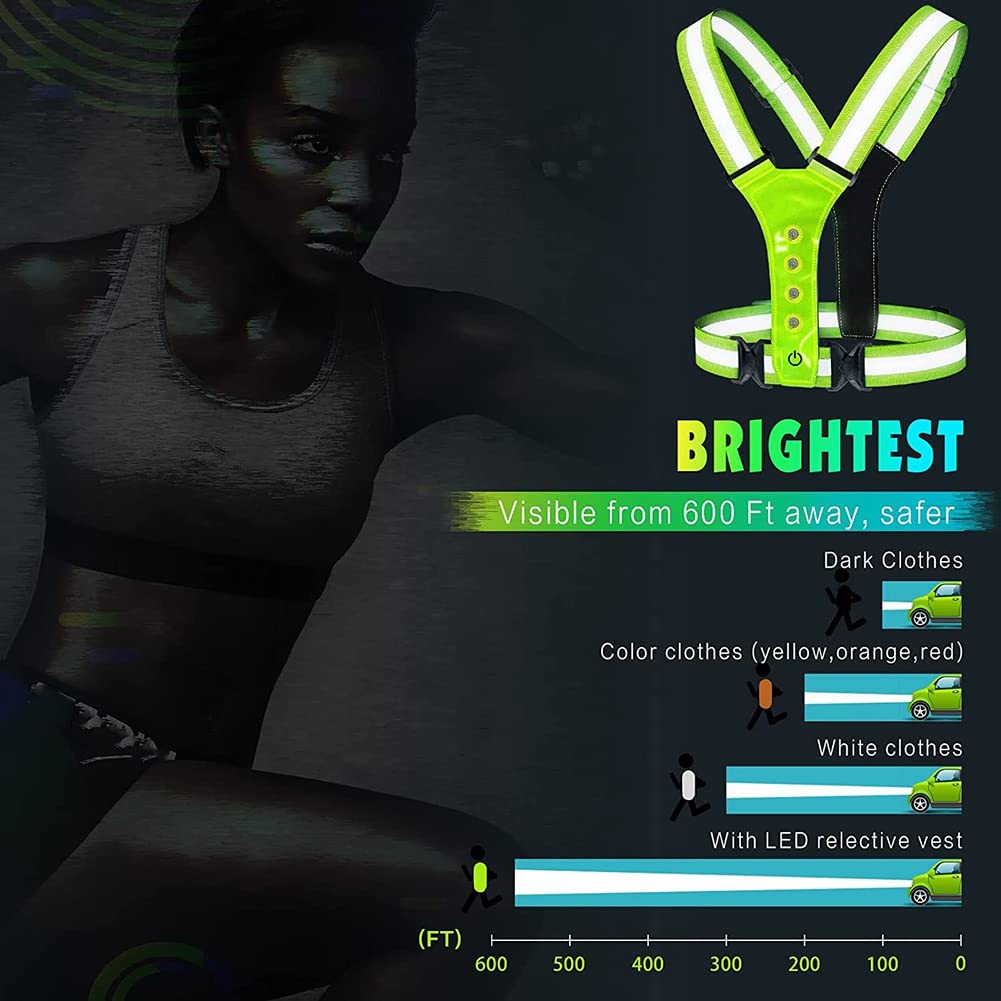 Chaleco reflectante LED para correr, elástico ajustable, chaleco con luz LED, perfecto para correr, caminar, ciclismo