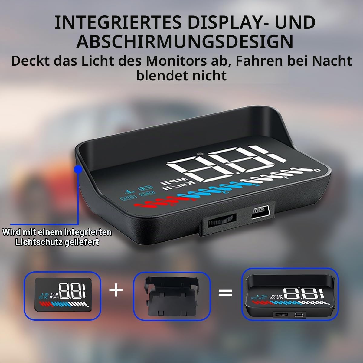 CGEAMDY Universal Auto Huds Head Up Display, Universal Obd2 Und Gps Dual System Geschwindigkeitsmesser, Head Up Auto Obd2 & Gps Hud Display, Head-Up Display Obd2 Und Gps Hud Dual System Tachometer