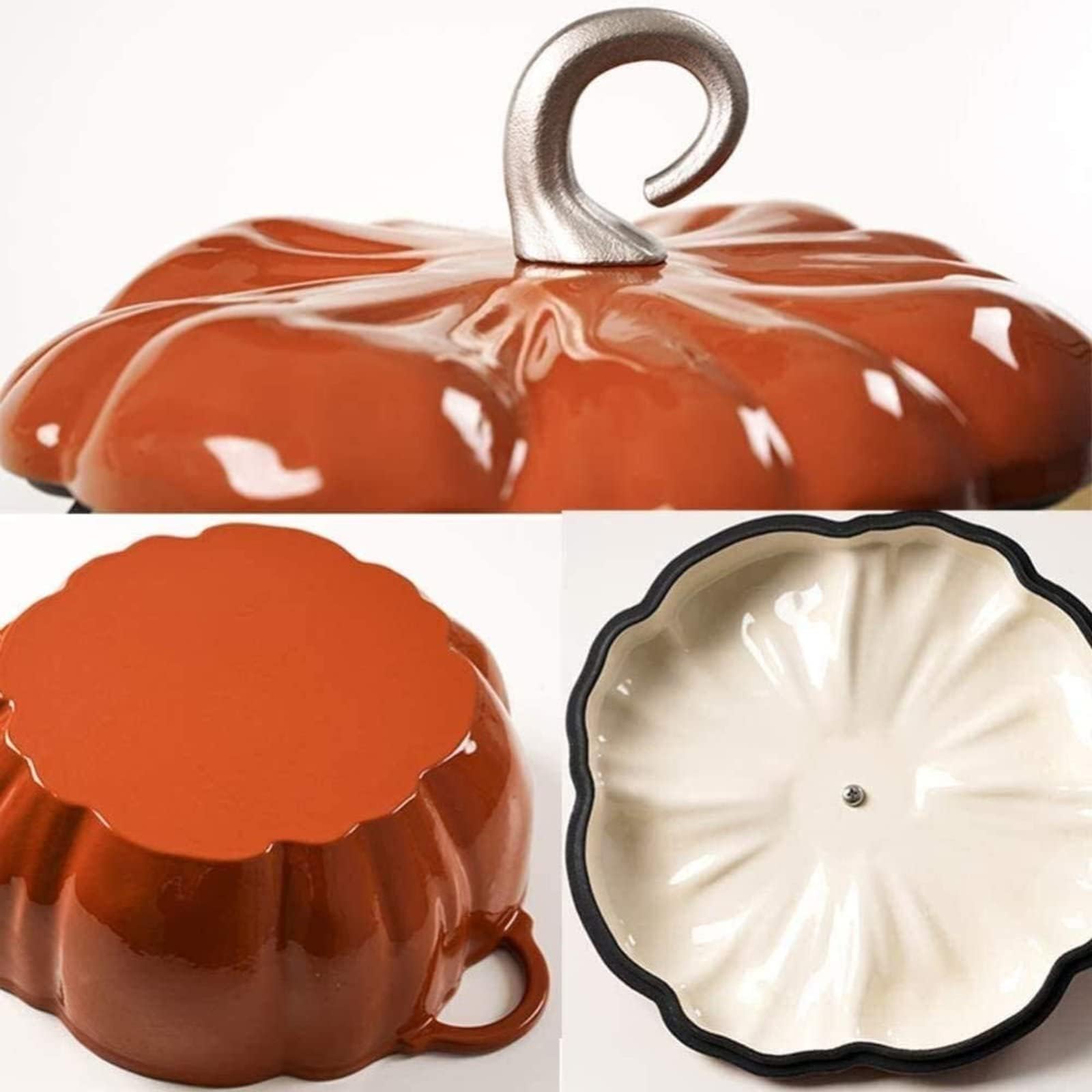 Cocotte en fonte émaillée avec couvercle – Casserole en forme de citrouille antiadhésive pour cuisson lente, cuisinière, four et feu de camping 24 cm
