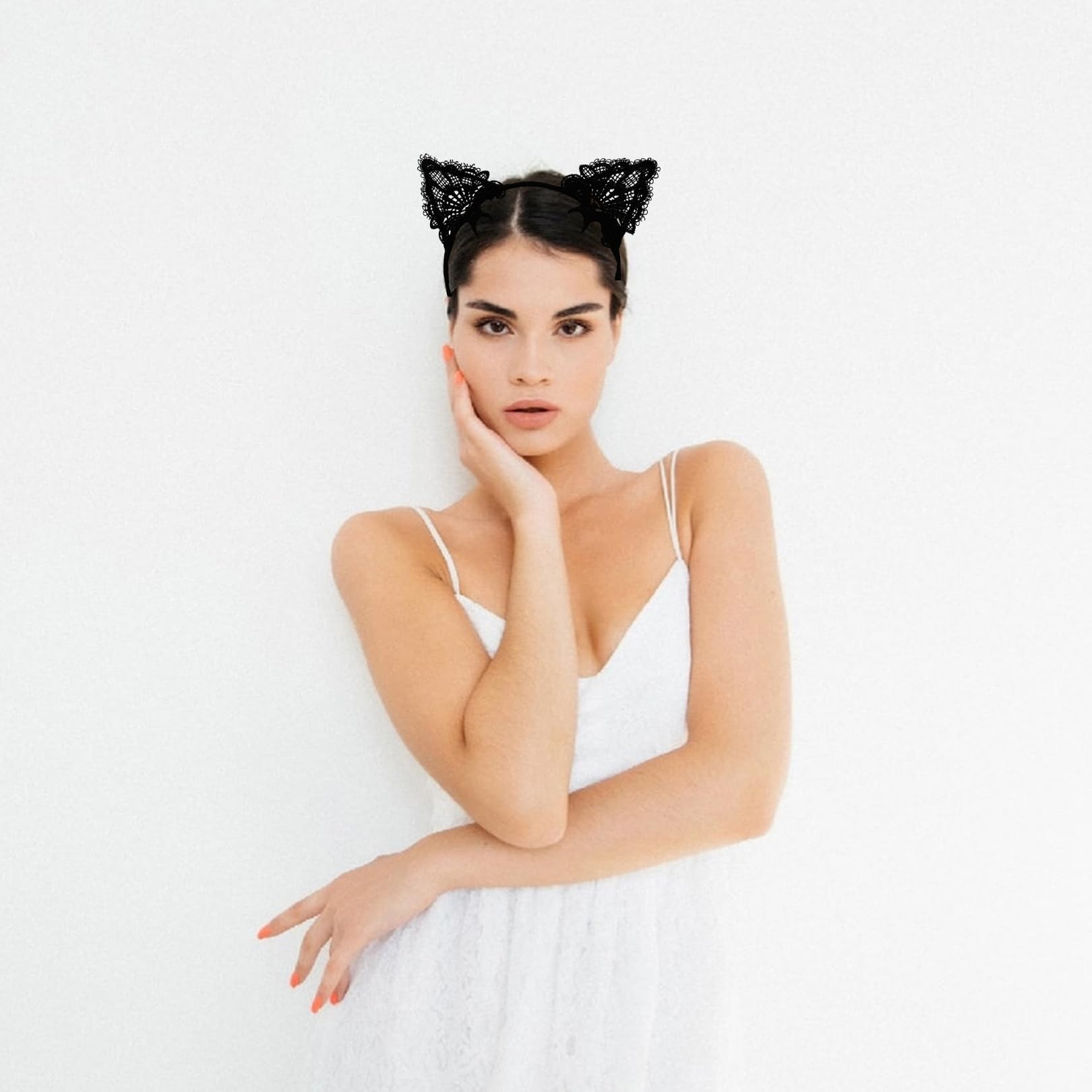 Black Lace Cat Ears Headband for Halloween Carnival Party Masquerade Cosplay Costumes, Fancy Dress Hair Accessories for Women and Girls - Image 2