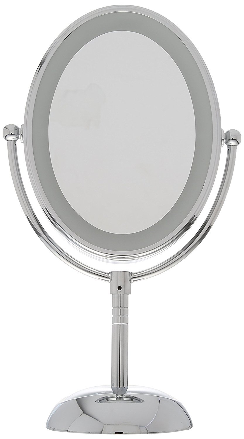 Conair Lighted Makeup Mirror, LED Vanity Mirror, 1X/7X Magnifying Mirror, Double Sided, Battery Operated in Polished Chrome