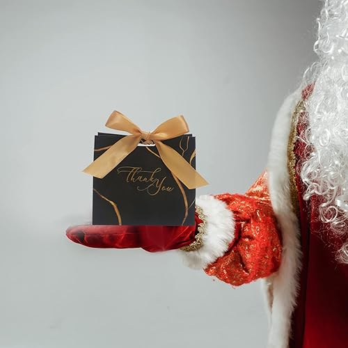 Miniatura 8 de Paquete de 30 pequeñas bolsas de regalo de agradecimiento, bolsas de regalo de fiesta con patrón de mármol con cinta de lazo dorado, 4.5 x 1.8 x 3