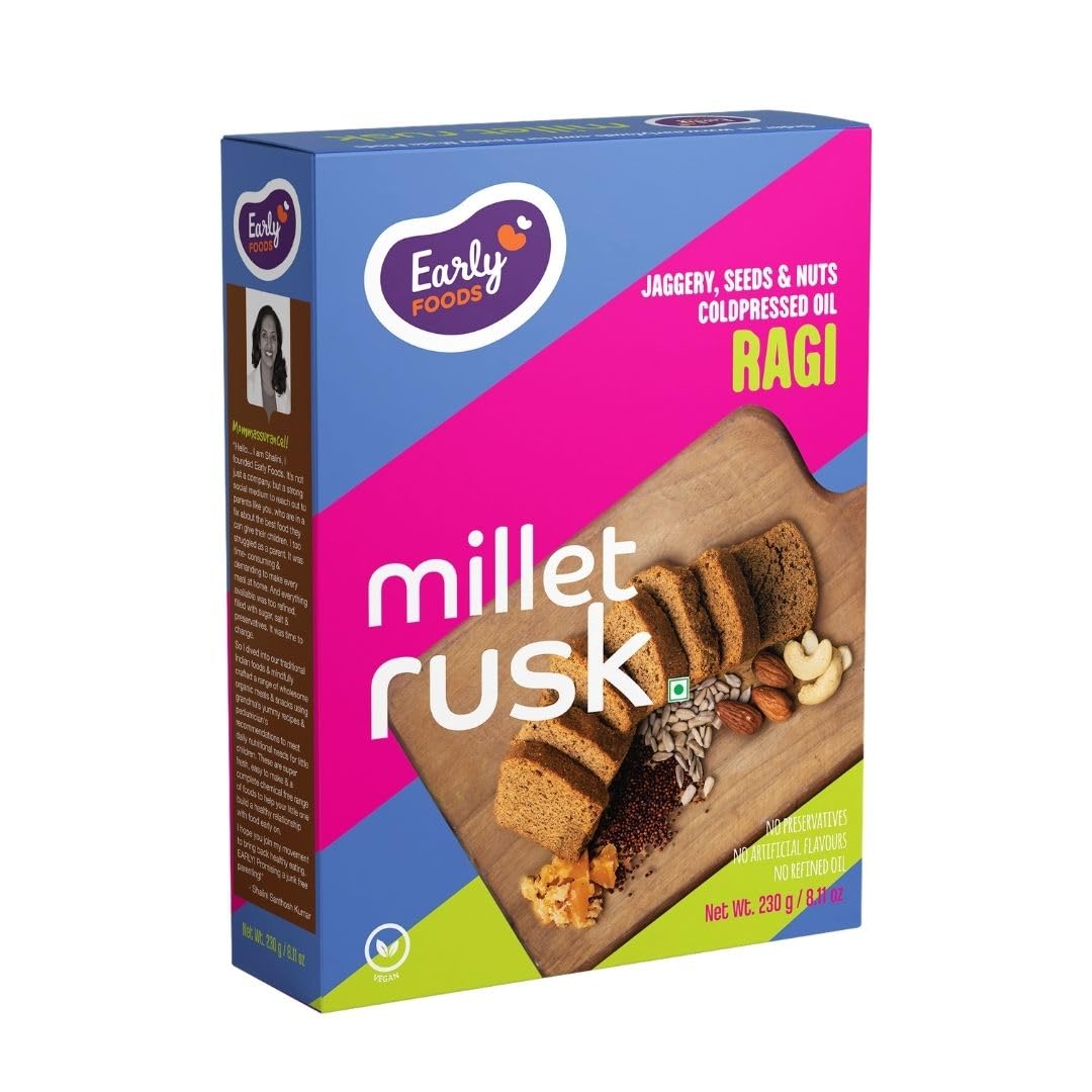 Early Foods - Ragi Rusk | Millet Rusk Sugar Free | No Maida Rusk | Rusks for Kids | Millet Toast Rusk Biscuit 210g (B0D76GY9SJ) Amazon Price History, Amazon Price Tracker
