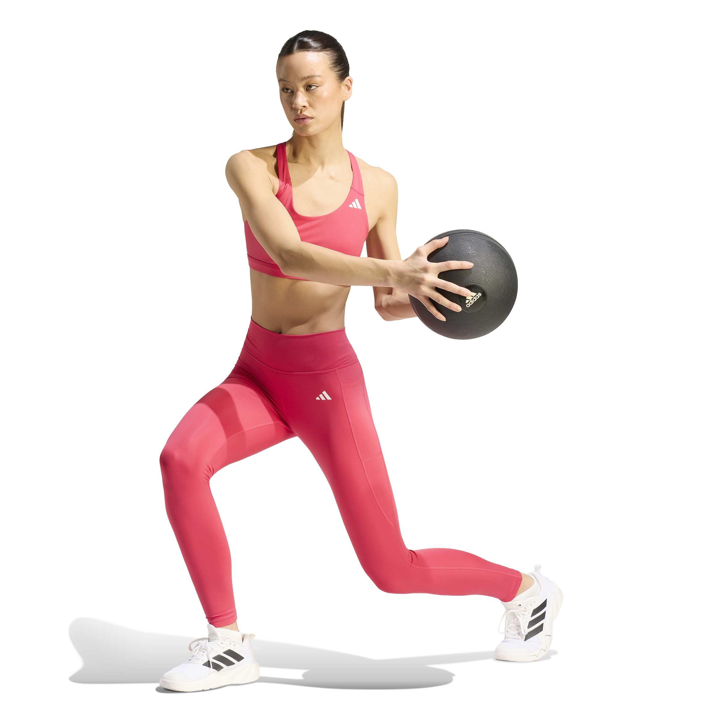 adidas Donna Optime Essentials Stash Pocket Full Length Leggings Tights, power pink, S
