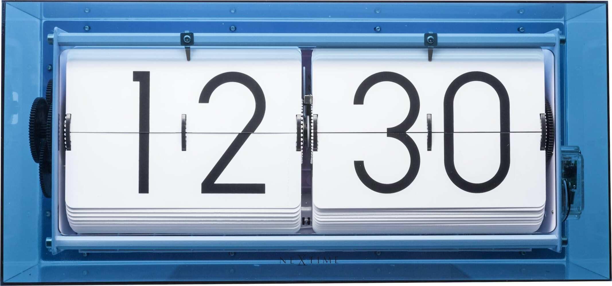NeXtime - Table Clock – Diameter 36 cm - Acrylic – Flip Clock - Blue – 'Big Flip Clear'