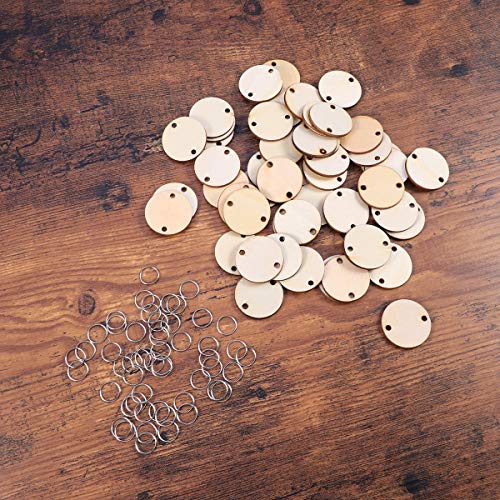 WINOMO 50pcs Round Wooden Slices with 50 Iron Loops Set for Birthday Reminder Hanging Wooden Plaque