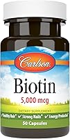 Vista 9 de Carlson - Biotina, 5000 mcg, cabello saludable, uñas fuertes y producción de energía, 100 cápsulas