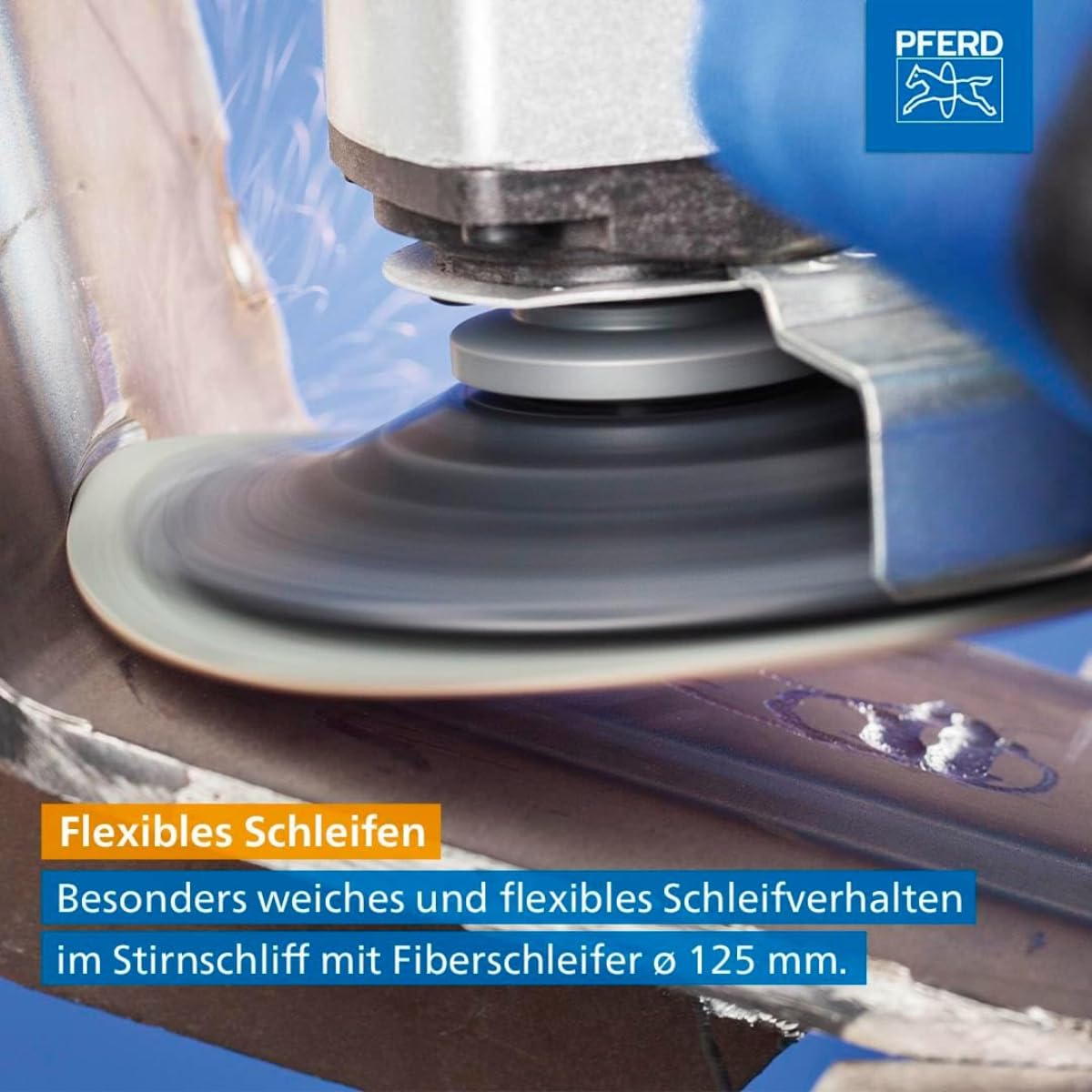 PFERD TOOLS COMBICLICK-Set, 19-teilig, Fiberschleifer, Filz- und Vlieswerkzeuge, Außen-ø 125 mm, Gewinde M14, inkl. Stützteller, 49350072 – für die Oberflächenbearbeitung von grob bis spiegelpoliert