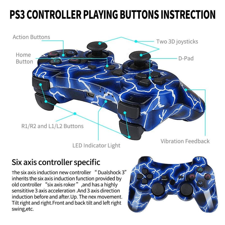2 Pack Wireless PS3 Controllers for Playstation 3 Console (BlueFlash and RedFlash)