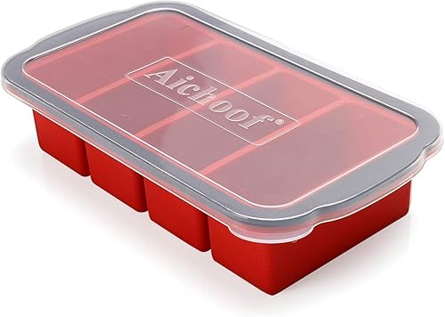 Bandeja de congelación extra grande de 1 taza con tapa, moldes para congelador de alimentos para sopa, caldo, salsa o mantequilla, bandejas para