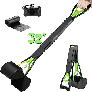 32" Pooper Scooper, Dog Poop Scooper for Large Dogs Heavy Duty, Long Handle Foldable Poop Scooper with Bag Attachment,Durable Dog Poop Pick Up for Yard Grass