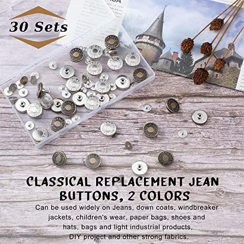30 Set 17 mm Bottoni Jeans Sostituzione Bottoni in...