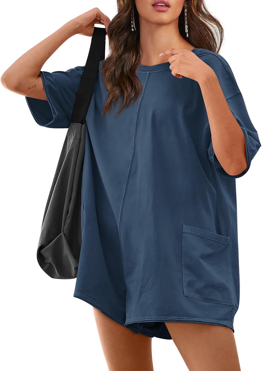 Yousify Rompers for Women 2026 Summer Athletic Oversized Romper Short Sleeve Jumpsuit with Pockets