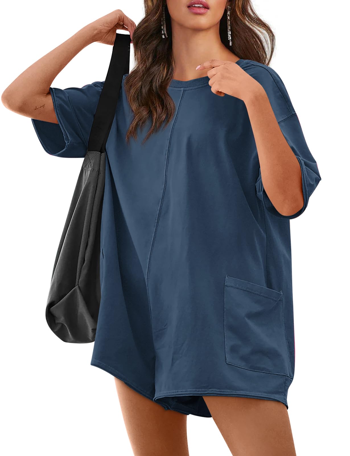 Rompers for Women 2024 Summer Athletic Oversized Romper Short Sleeve Jumpsuit Adult Onesie with Pockets