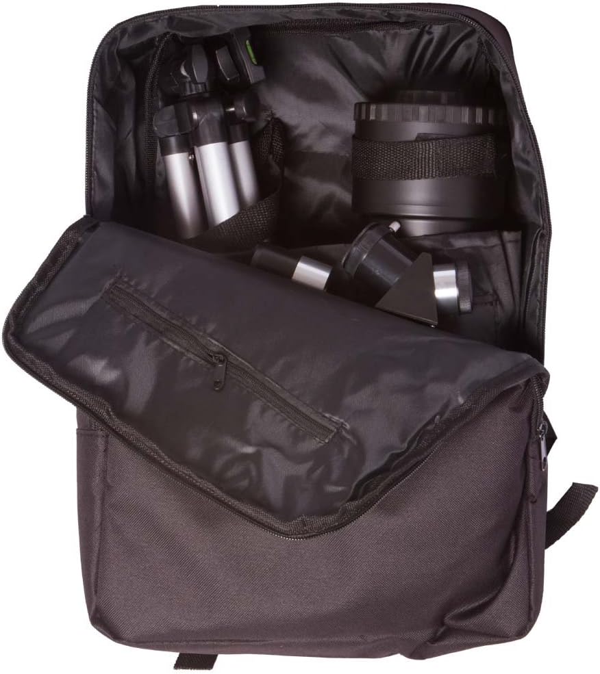 Telescope components packed in backpack