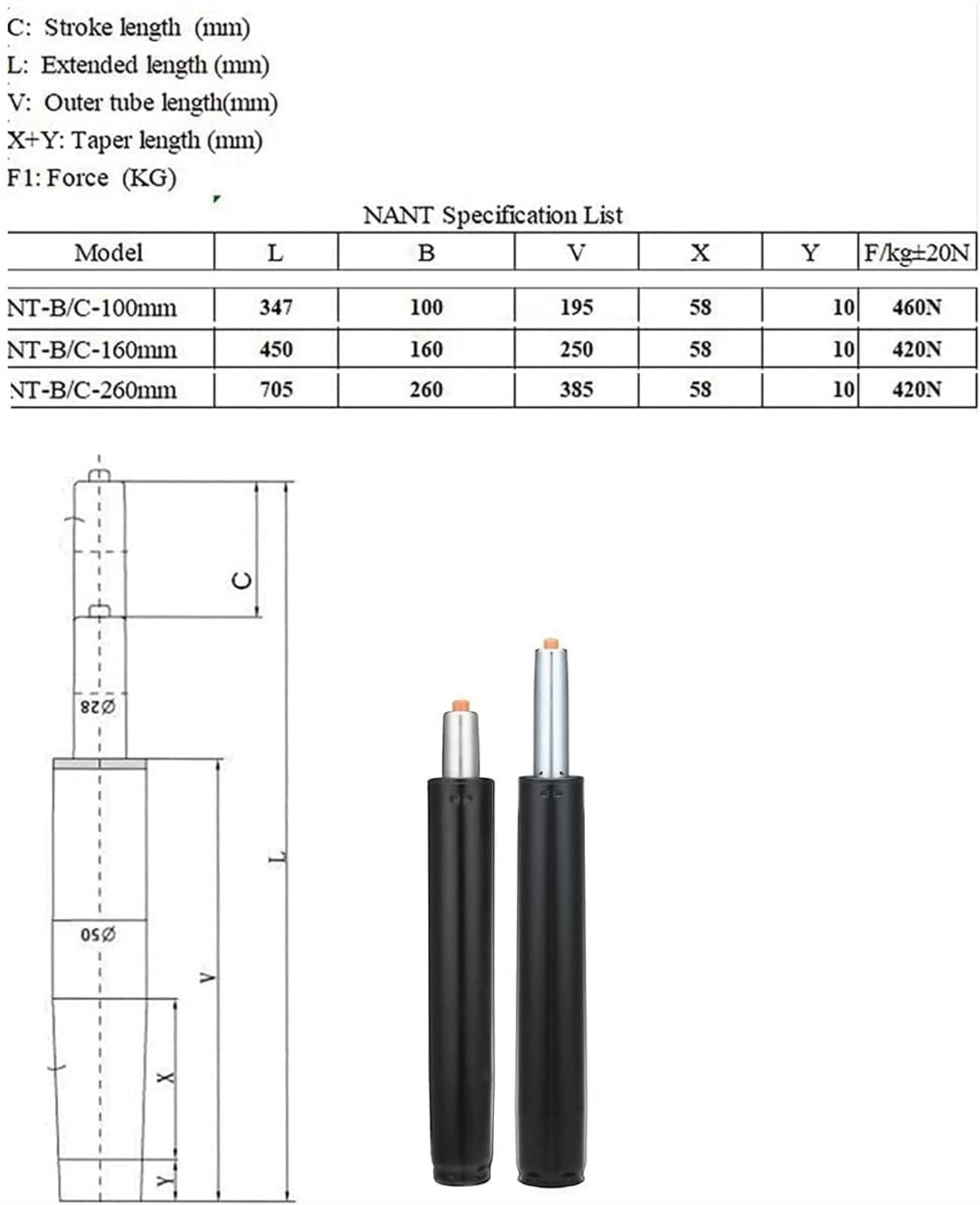 Dritto Elevazione a Gas Cilindro dell'asta di Supporto Regolabile del pistone della Base del Sollevamento Aereo per impieghi gravosi pistone Sedia Ufficio(100mm 8inch)