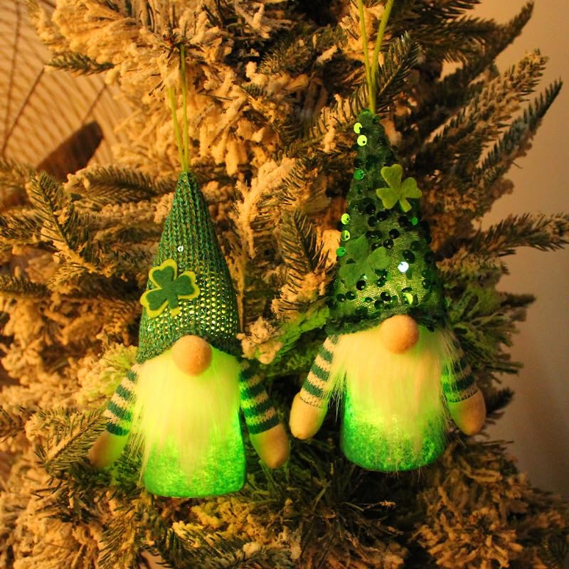 St. Patrick's Day Gnome Ornaments - Plush with Lights