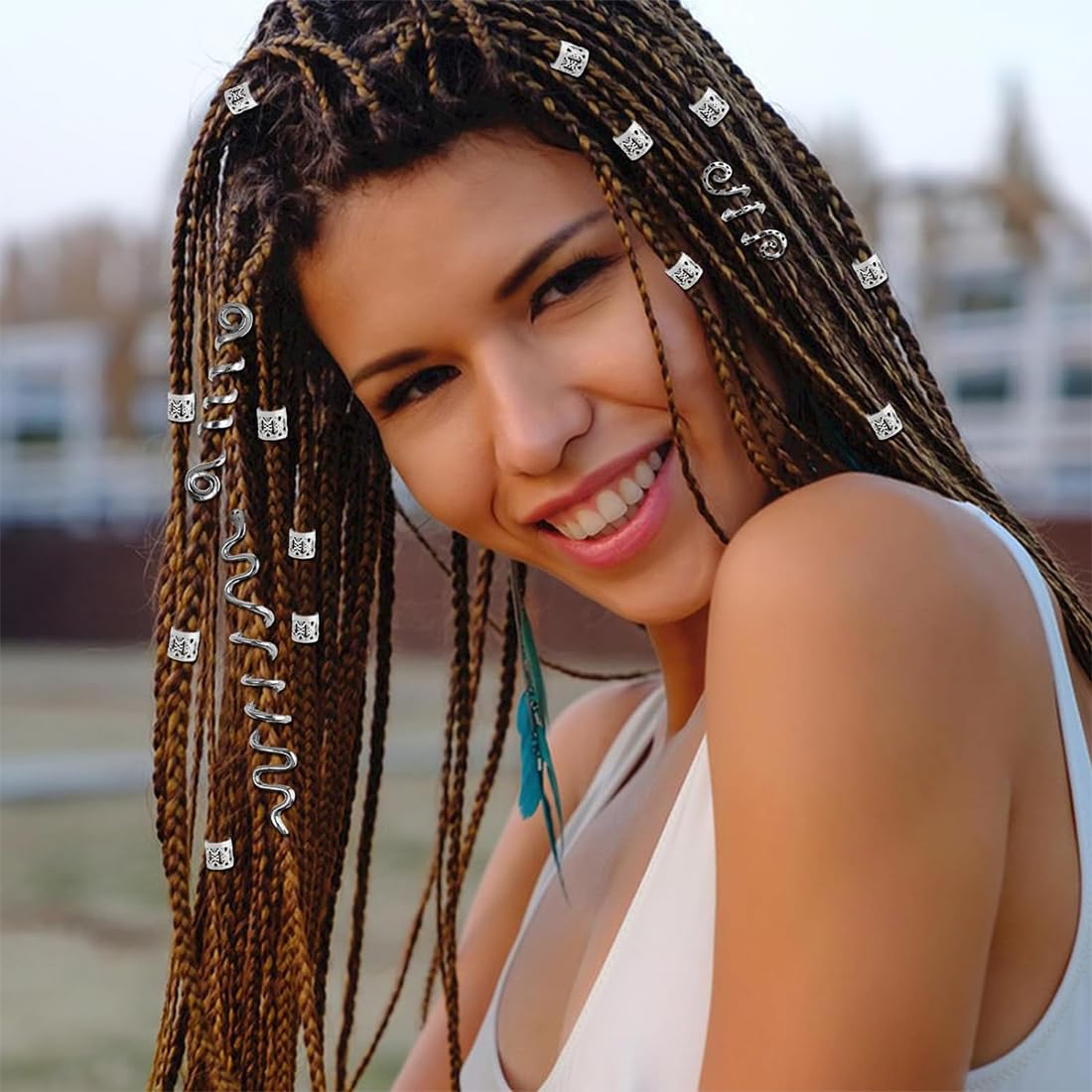 28 Accesorios de Trenzado de Cabello de Metal Plateado, Ajustables y de Moda para Peinados, Decoración de Pulseras, Colgantes y Collares - Set de Accesorios para Trenzar Cabello