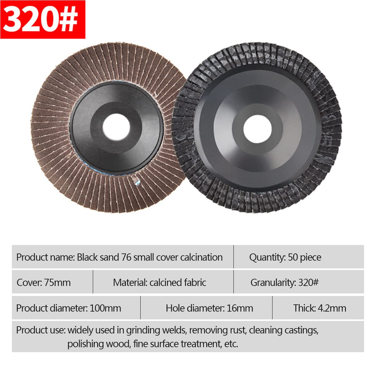 Muelas abrasivas, Muela abrasiva de arena negra 76, cubierta pequeña, calcinación, diámetro exterior 100 mm, del orificio 16, grano 320 (40 unidades)(50 Pcs)