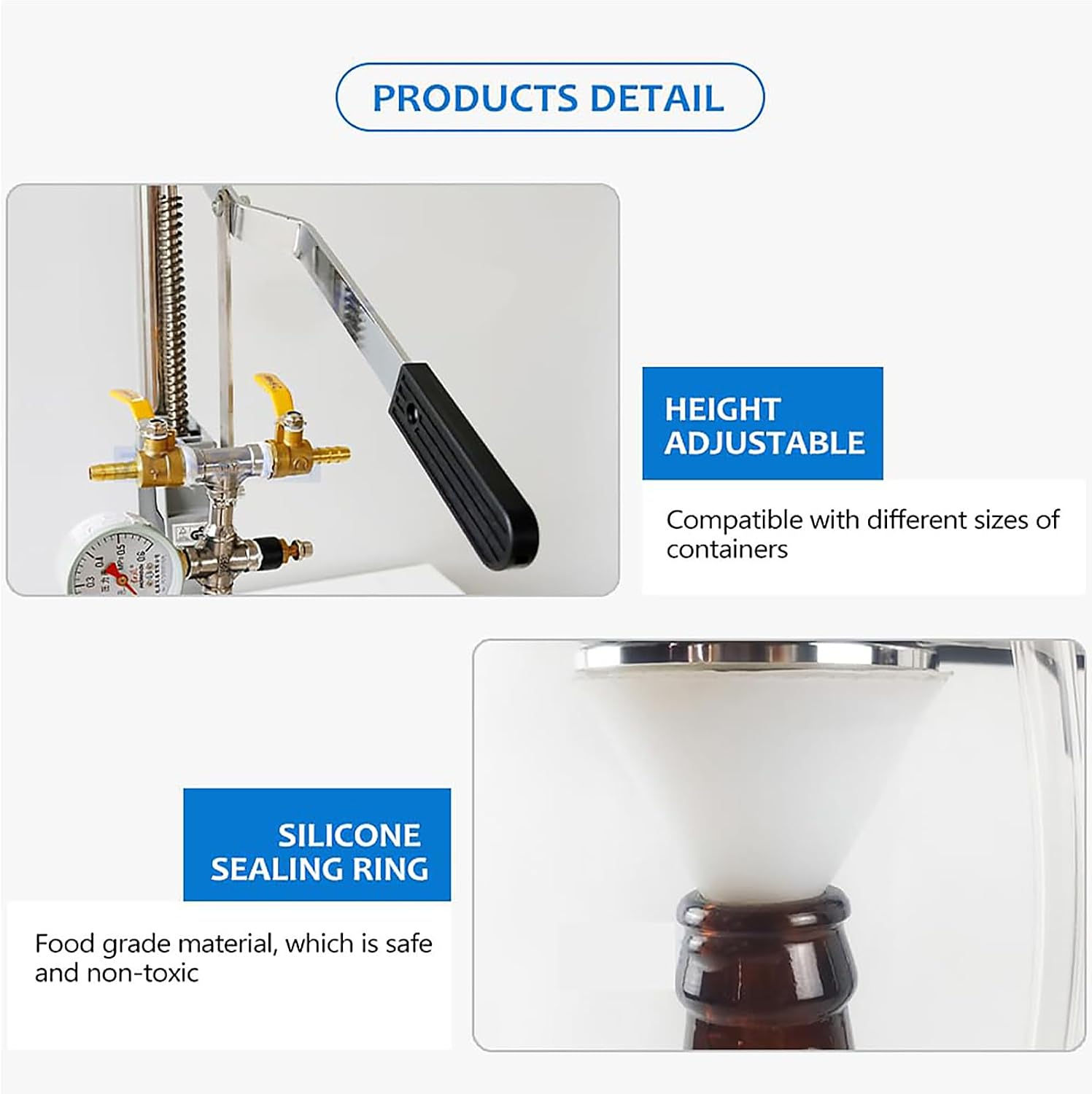 Beer Bottle Filler, Stainless Steel Manual Liquid Wine Filling Machine Pressure Gauge & Exhaust Valve,10-50Mm Filling Mouth,Bottle Filler