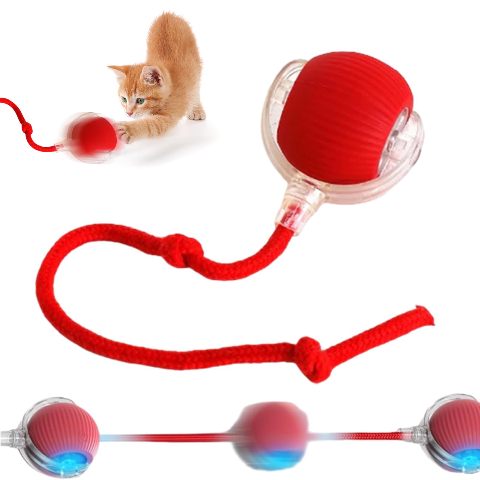 Poxtedsr 1pcs Smart Interactive Pet Toy Ball, Self Rolling Dog Ball Interactive Cat Toys, 360° Smart Automatic Rolling Ball Toy for Dogs Cats Indoor Outdoor Play (Red)