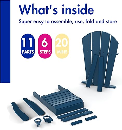 Miniatura 4 de BRIOPAWS Silla plegable Adirondack con respaldo ajustable y otomana, sillas de exterior de polietileno de alta densidad para todo tipo de clima con