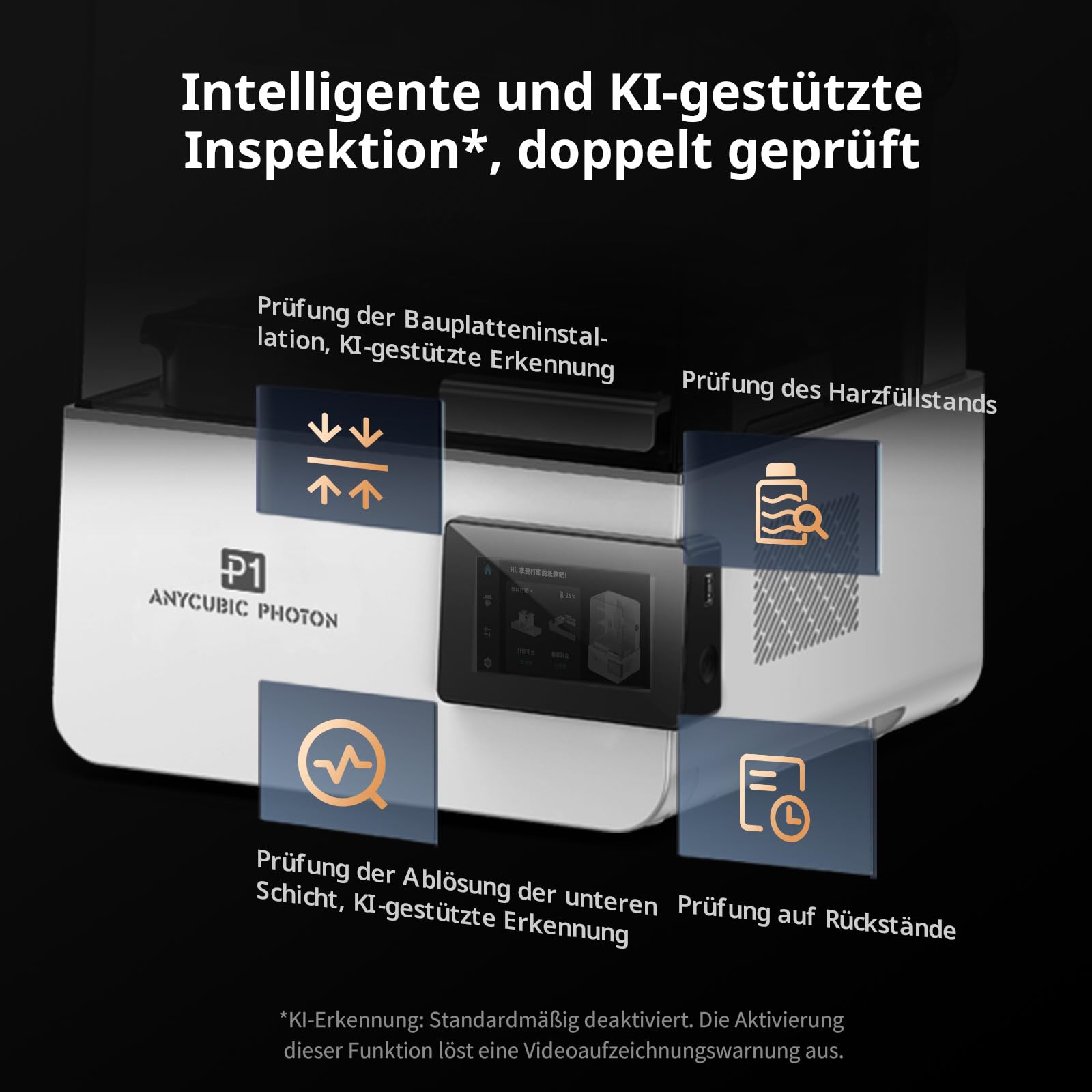 Anycubic Photon P1, 10,1 Zoll Resin 3D Drucker mit Auto-Leveling 3.0, Integrierte Harzheizung (bis 40°C), Industrielle Kugelumlaufspindel, Smarte Überwachung, Druckgröße von 223x126x230 mm