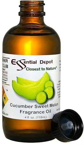 Miniatura 4 de Aceite de fragancia de melón dulce de pepino, 4 onzas, suministrado en botella de vidrio ámbar de 4 onzas con forro de cono fenólico negro y tapa