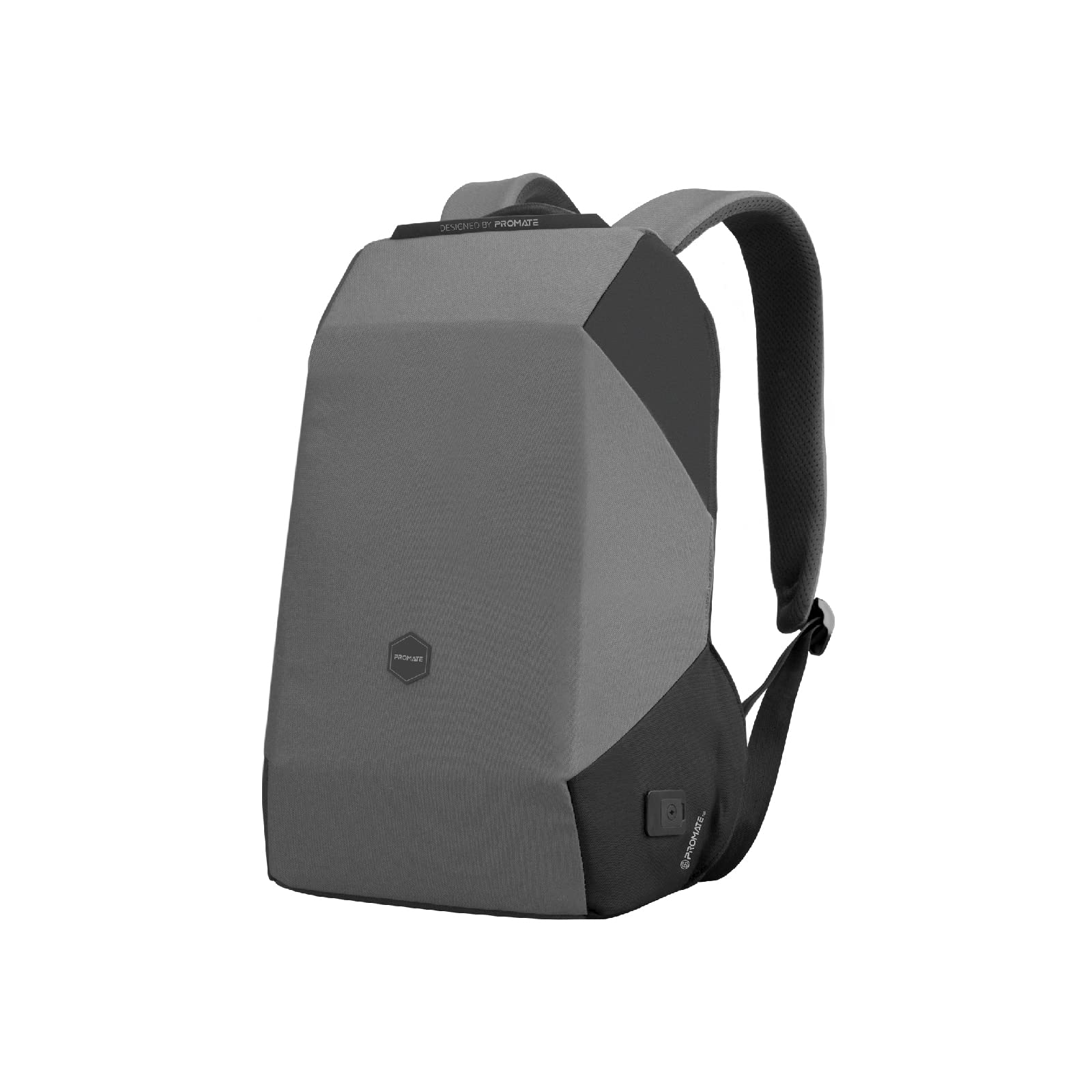 PromateLaptop Backpack, Premium Eco-Friendly Water-Resistant Backpack with Anti-Theft Zippers, Secure Hidden Pocket, Comfortable Straps and USB Charging Port, UrbanPack-BP Grey
