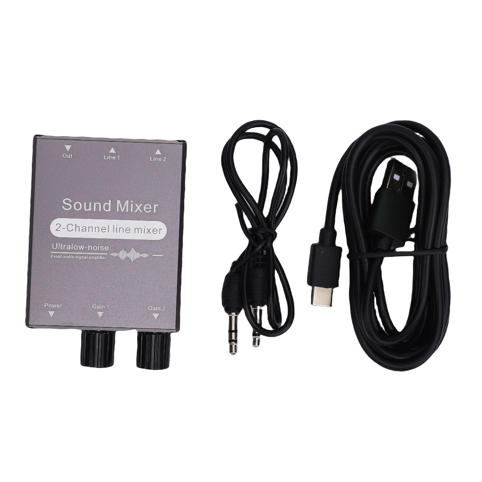 2-Kanal-Stereo-Audio-Mixer, 3,5 Mm 2-in-1-Out-Stereo-Sound-Mixer mit Doppelter Lautstärkeregelung für Computer, Kopfhörer, Telefone, Laptops
