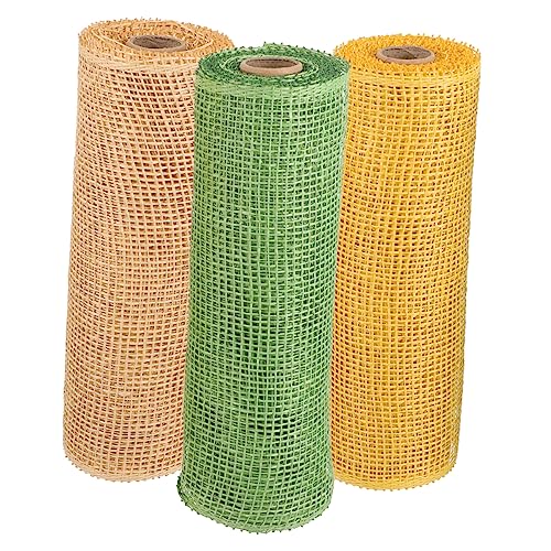 IWOWHERO 3pcs Burlap Mesh Rolls Durable Wrapping Mesh for DIY Crafts Rustic Flower Packaging for Weddings Parties Colors