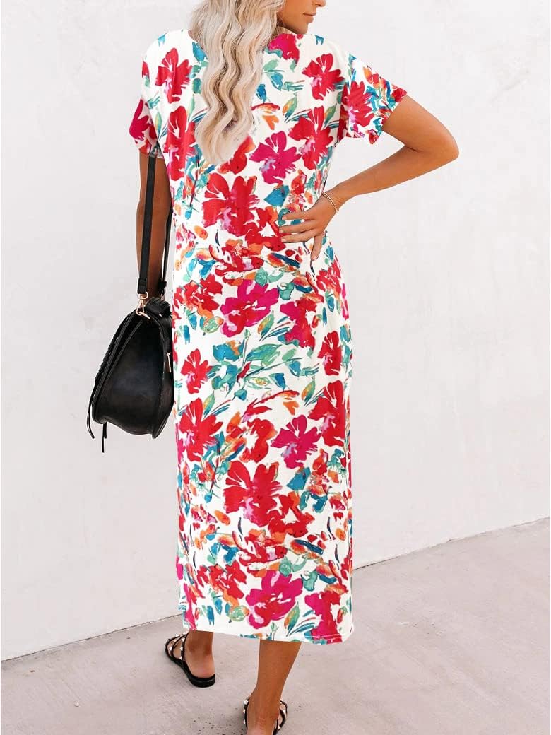 Naggoo Womens Short Sleeve Split Maxi Dress Casual Plain Tie Dye Print Tshirt Long Dresses with Pockets - Image 2