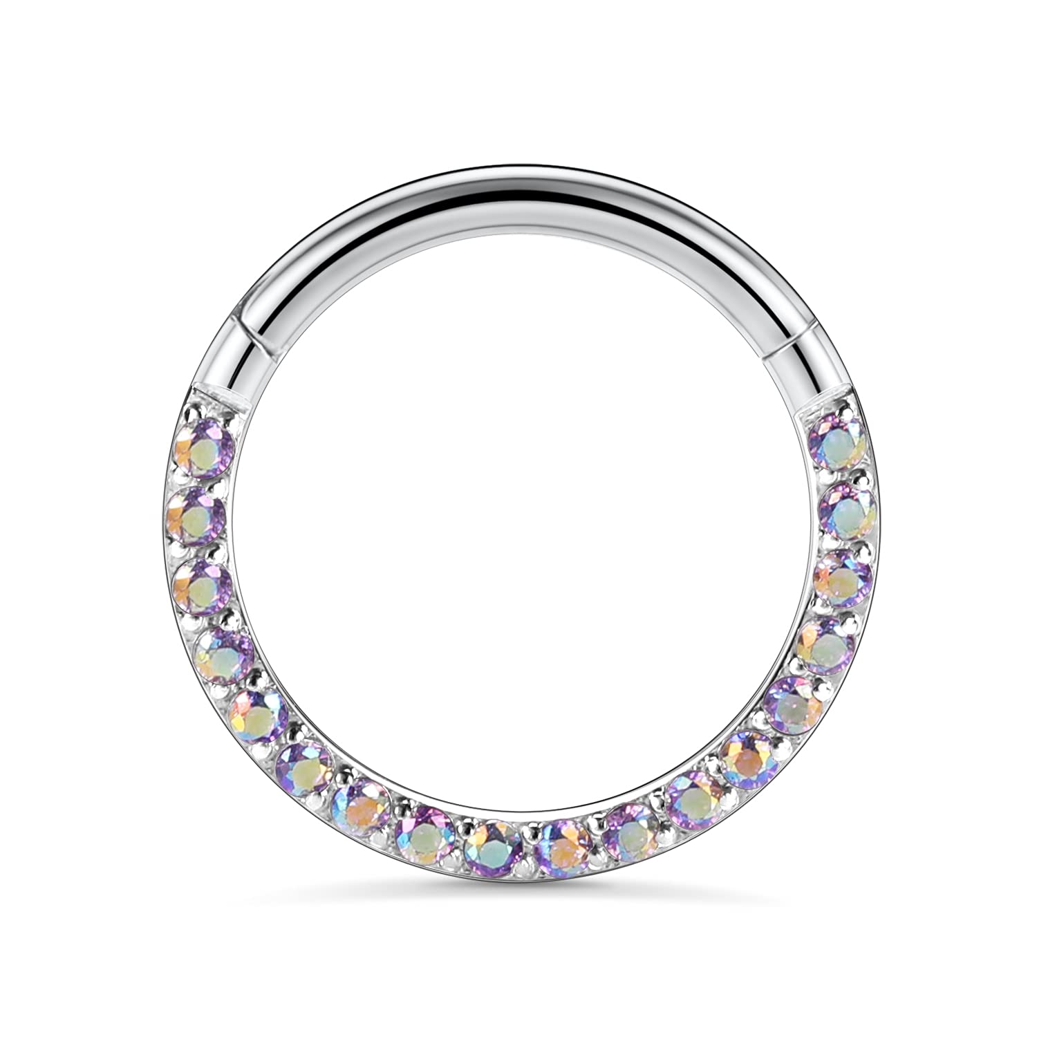 hengkaixuan CZ Opal Septum Jewellery Daith Ring Conch Hoop Seamless Clicker Ring Surgical Steel Rook Tragus Conch Piercing Jewellery Small Hoop Earring Nose Hoop Ring — view 4
