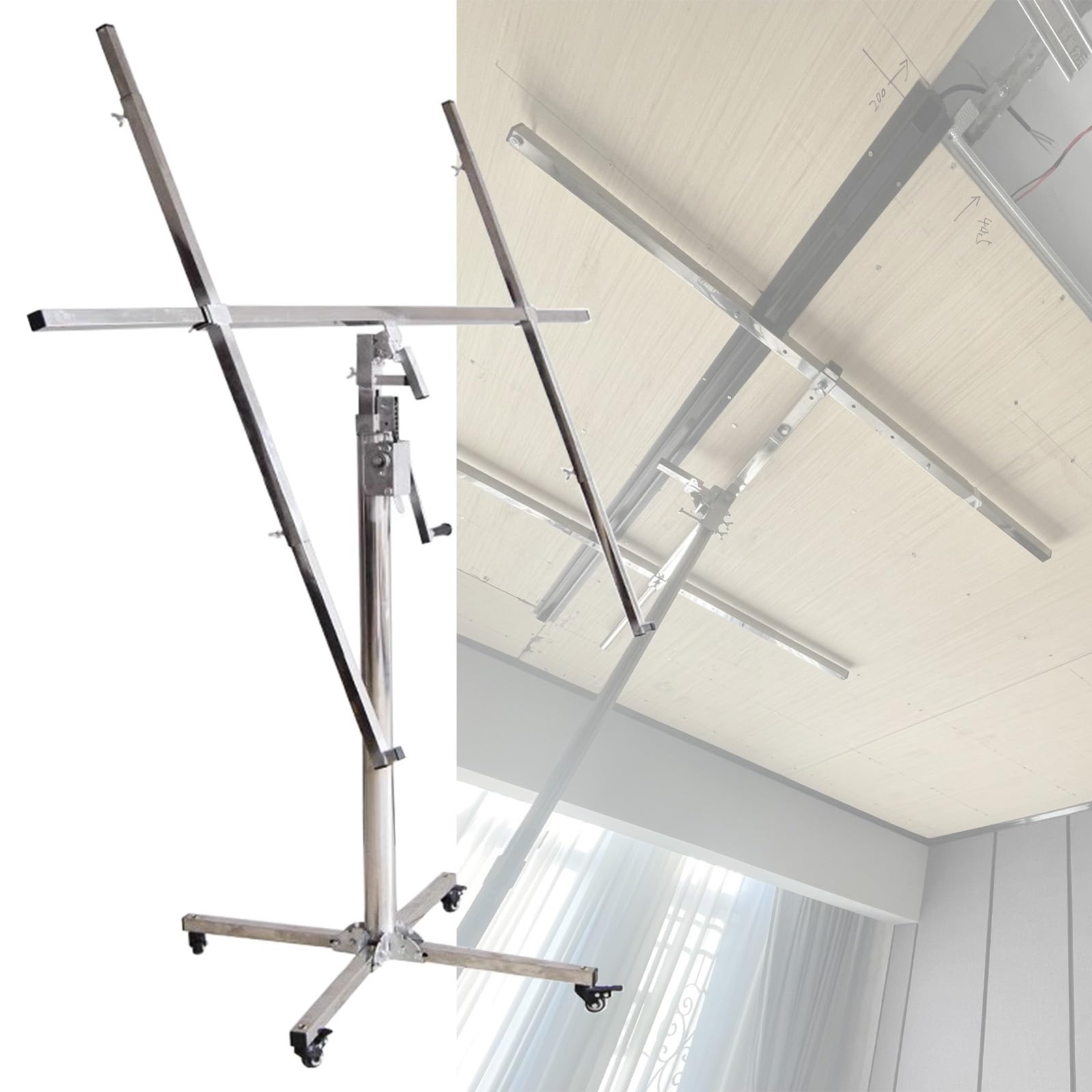 JYHHCYS Sheetrock Lift Drywall Lift Heavy Duty - Drywall Hoist Sheet Rock Construction Wall Jacks for Ceiling with 4 Lockable Wheels - Panel Hoist Jack Tool for Home Improvement(Large - H 4m/13.1ft)