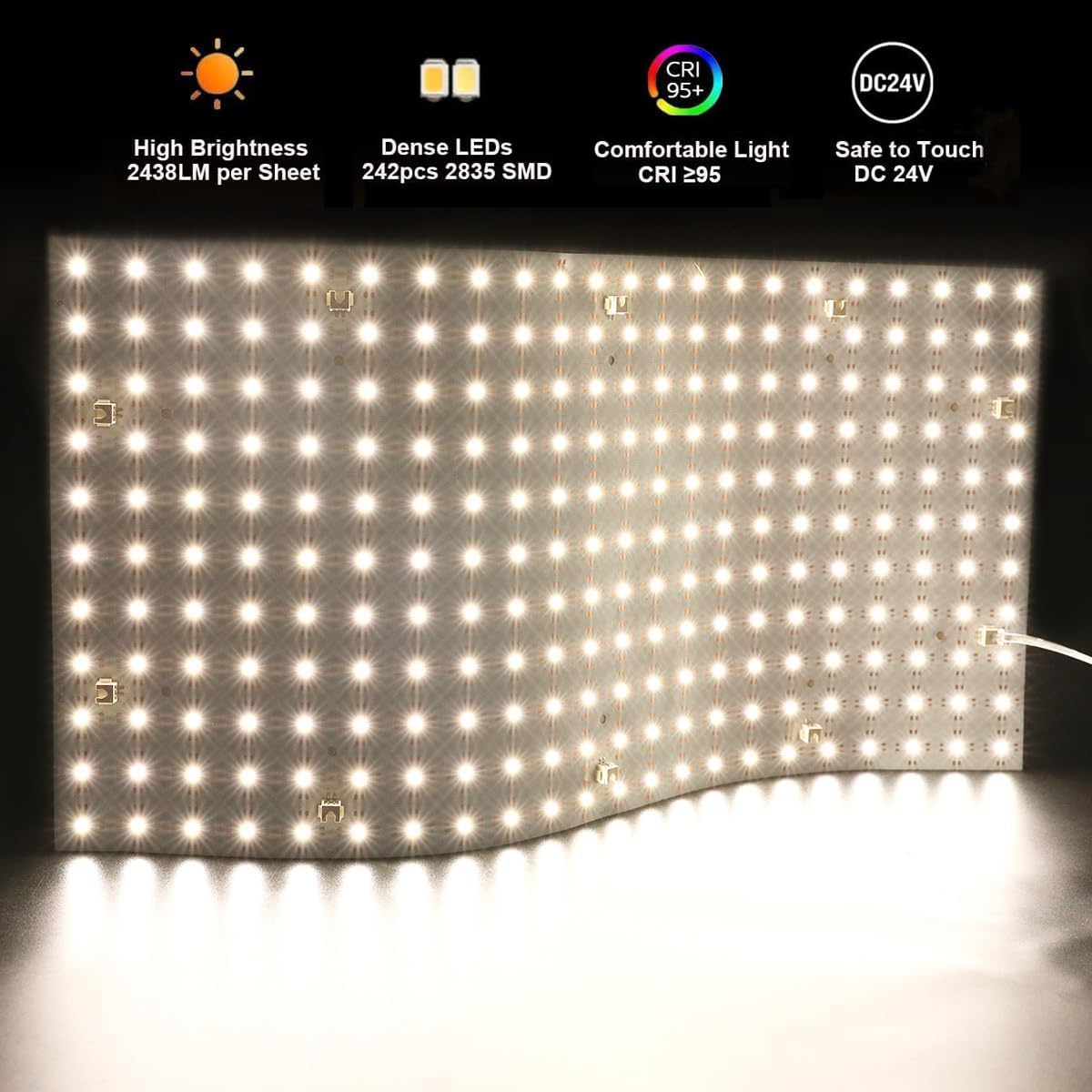 1 Pc 24V 28W 4000K Natural White Flexible Cuttable LED Sheet, 19.2 x 9.6 Inch Sheet Lights LED for Countertop and Wall Backlit, Connectors and Adhesive Backing (Natural White 4000K) - Image 2