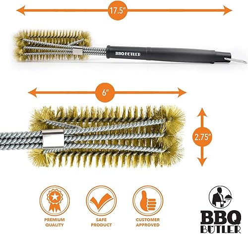 Miniatura 4 de Cepillo de latón para parrilla de triple cabeza, cepillo grande para barbacoa, ideal para todas las rejillas de parrilla