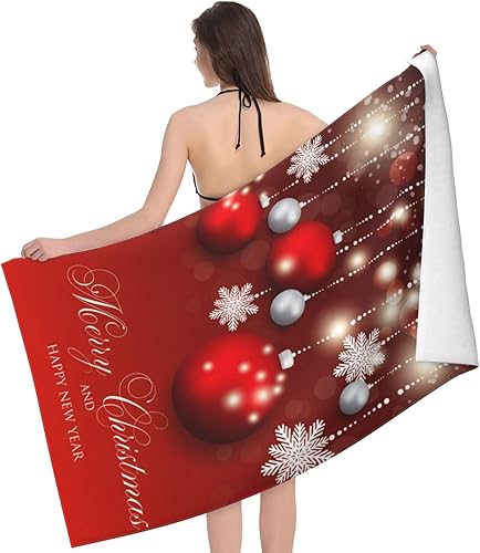 Miniatura 25 de DADABULIU Bath Towel Christmas Red Snowflake Xmas Beach Towels Soft Absorbent Washcloths Quick Dry Luxury Hotel Quality Towelling for Adults Kids