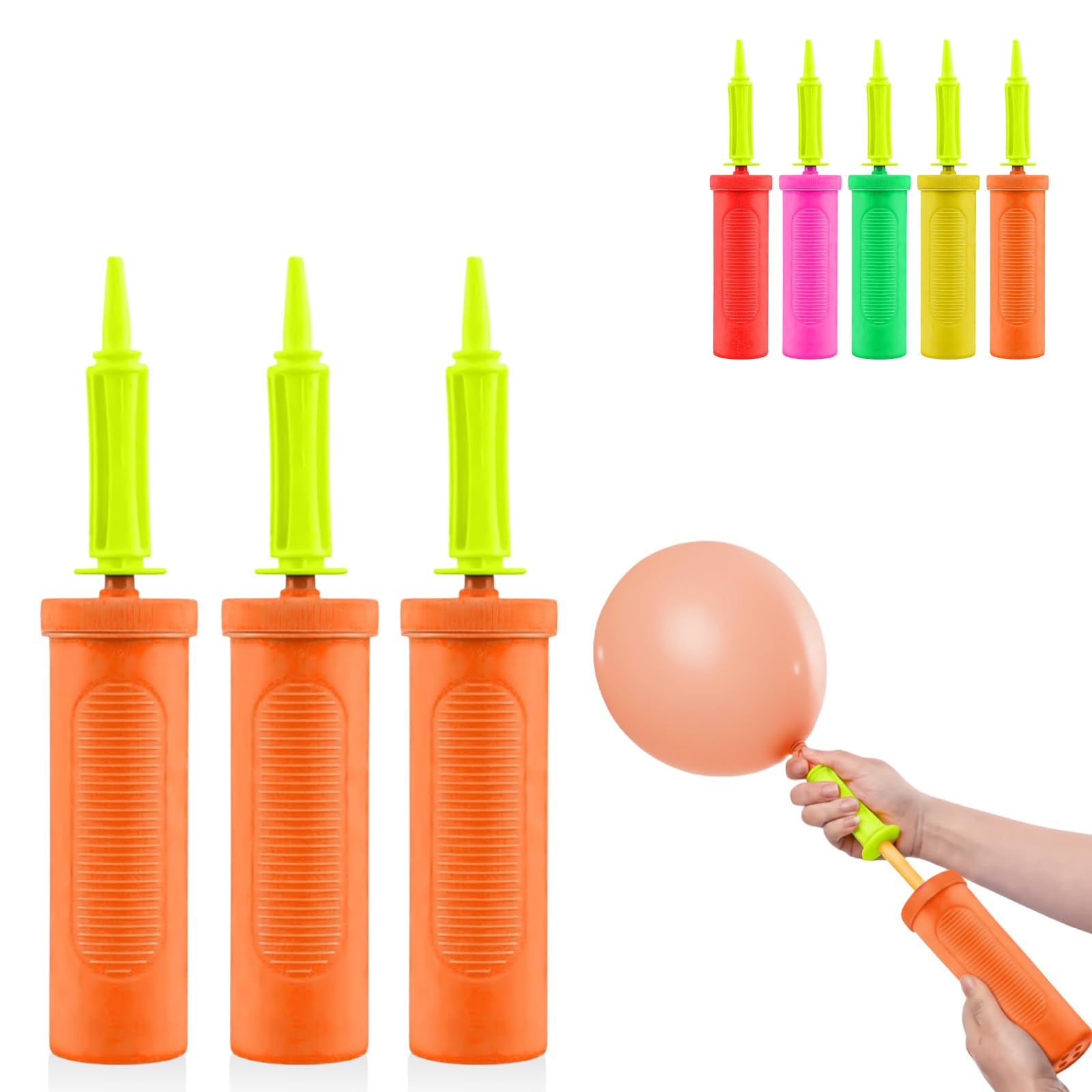 AEX Balloon Pump Hand Manual Inflator Ball Pump for Balloon Arch Kit Confetti Balloon Party Balloons Garland Pump suitable for Fitness and Yoga Balls (Orange (Pack of 3))