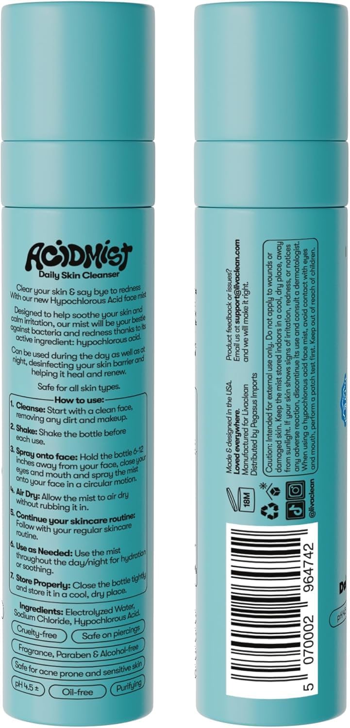 2 Pack Hypochlorous Acid Spray for Face & Body - 2 x 3.4 fl oz - Helps Reduce Redness and Breakouts - Multi-Purpose Travel Size Hypochlorous Spray - Topical Facial Skin Repair - pH-Balancing Toner - Image 8