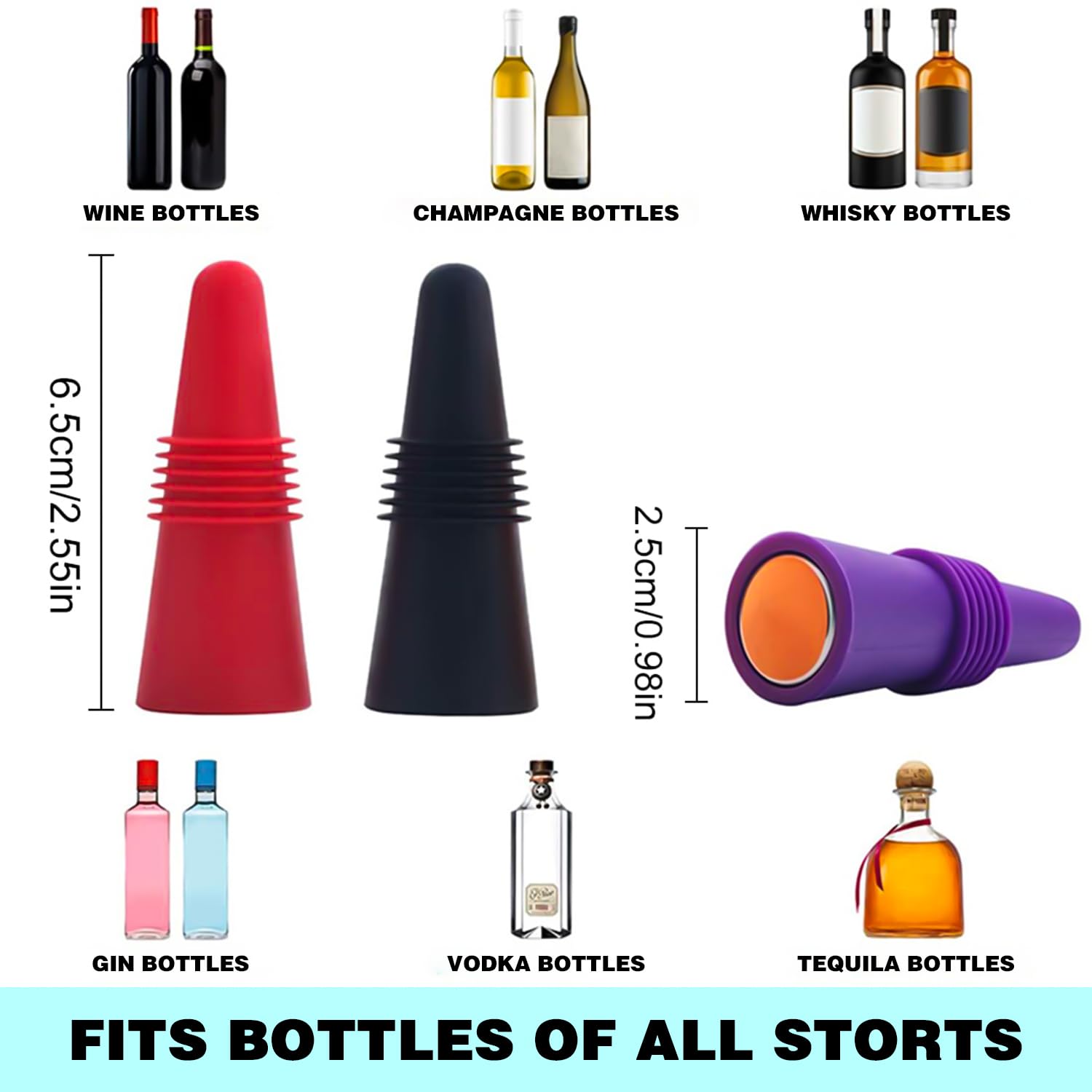 6 Pezzi Tappi per Bottiglie di Vino Riutilizzabile Tappi per Bottiglie Colorati in Silicone Acciaio Inossidabile Tappo della Bottiglia con Vite per Conservare la Birra Champagne Bevande Alcoliche