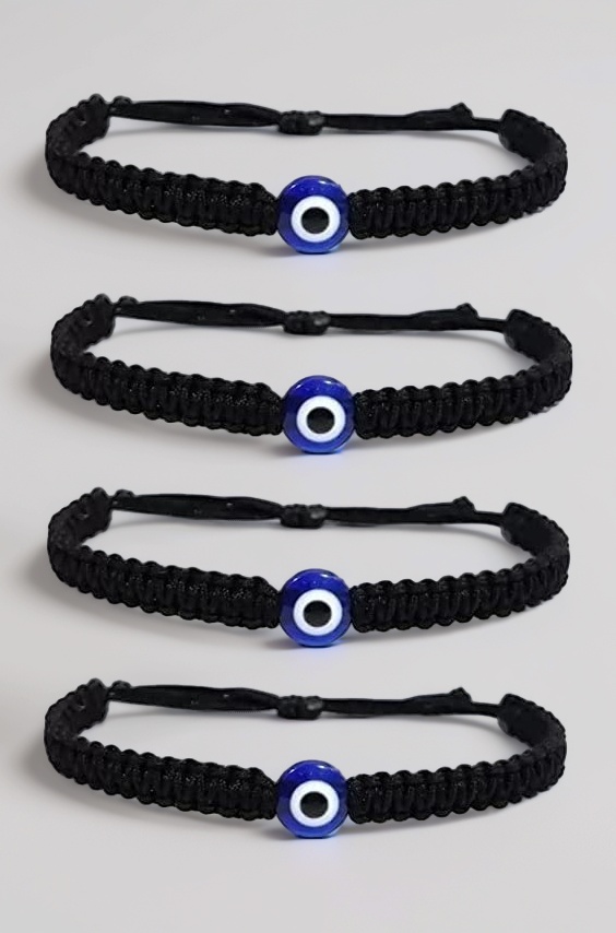 Handmade Nazar Evil Eye Charms Black Thread Bracelet Adjustable Bracelet for Women, Men, Girls & Boys 4 Piece (BLACK)(AT GIRLS BRCT 028)