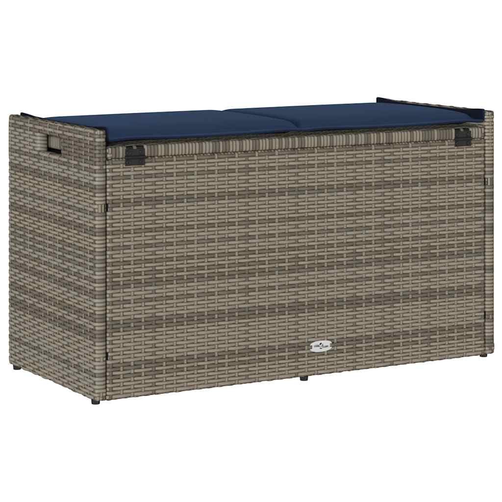 KOIECETA Outdoor-Sitzbank mit Stauraum und Kissen Garten aufbewahrungsbank Außenlager Bank Außenbank mit Stauraum Gartenaufbewahrungssitz Grau und Marineblau 100 cm
